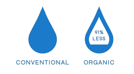 White and blue infographic highlighting the water-saving power of organic cotton