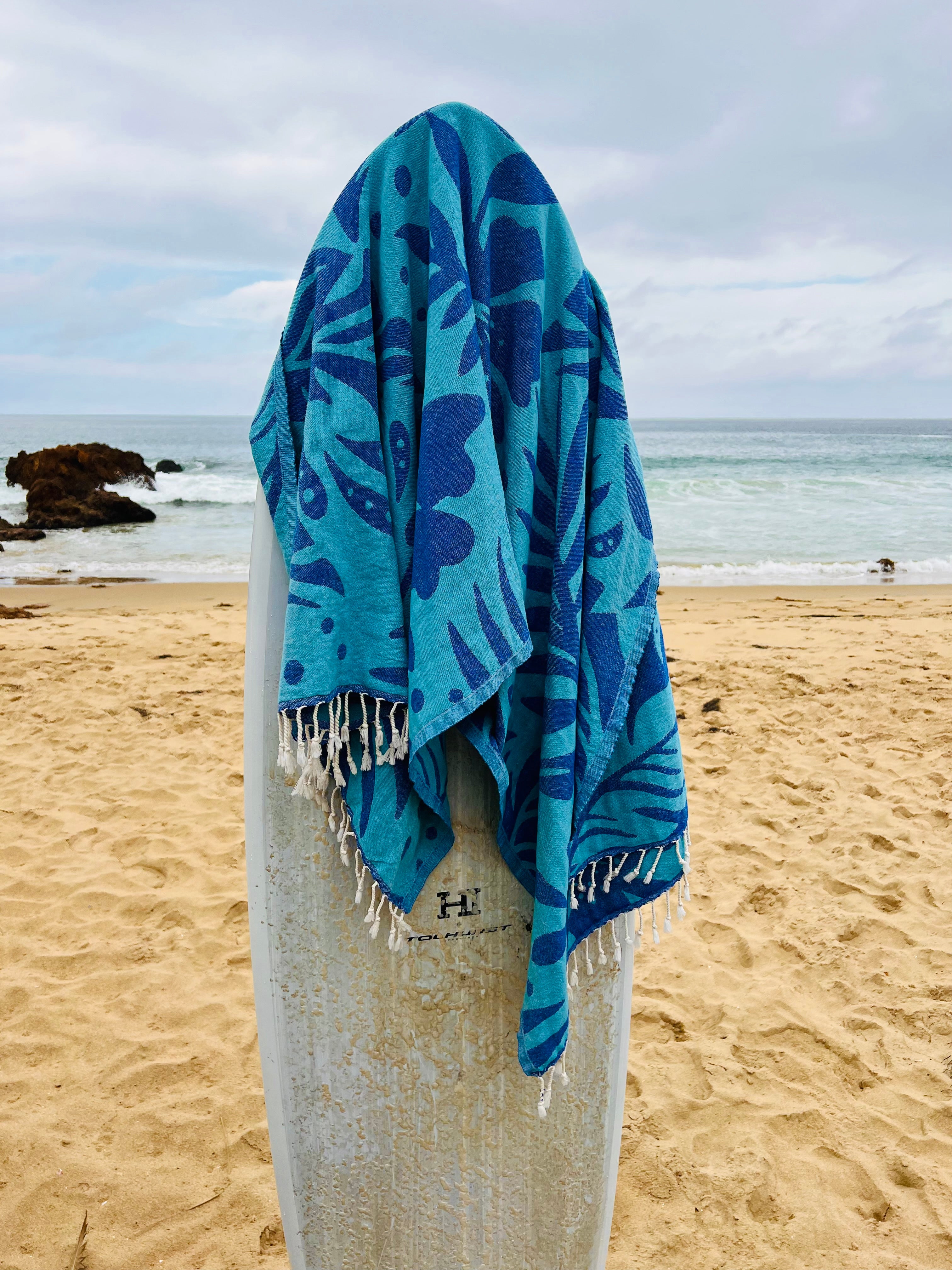 Retro Palm Blue Turkish Towel