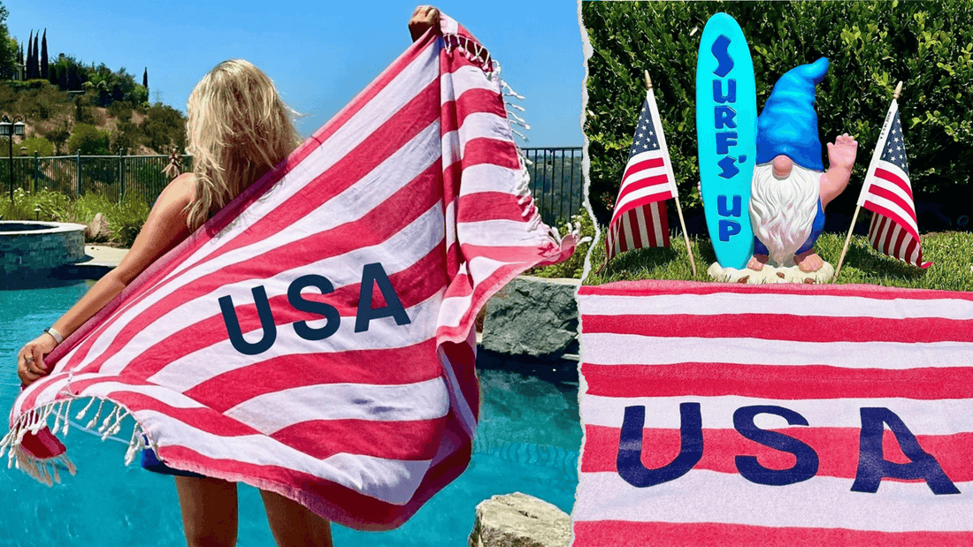 Header image of Shaka Love blog about showing our American pride at the Paris 2024 Olympics with our limited edition USA Turkish towel