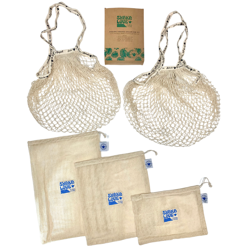 Set of 5 Organic Reusable Cotton Tote Bags