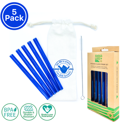 Glass Straw Set - Cobalt Blue