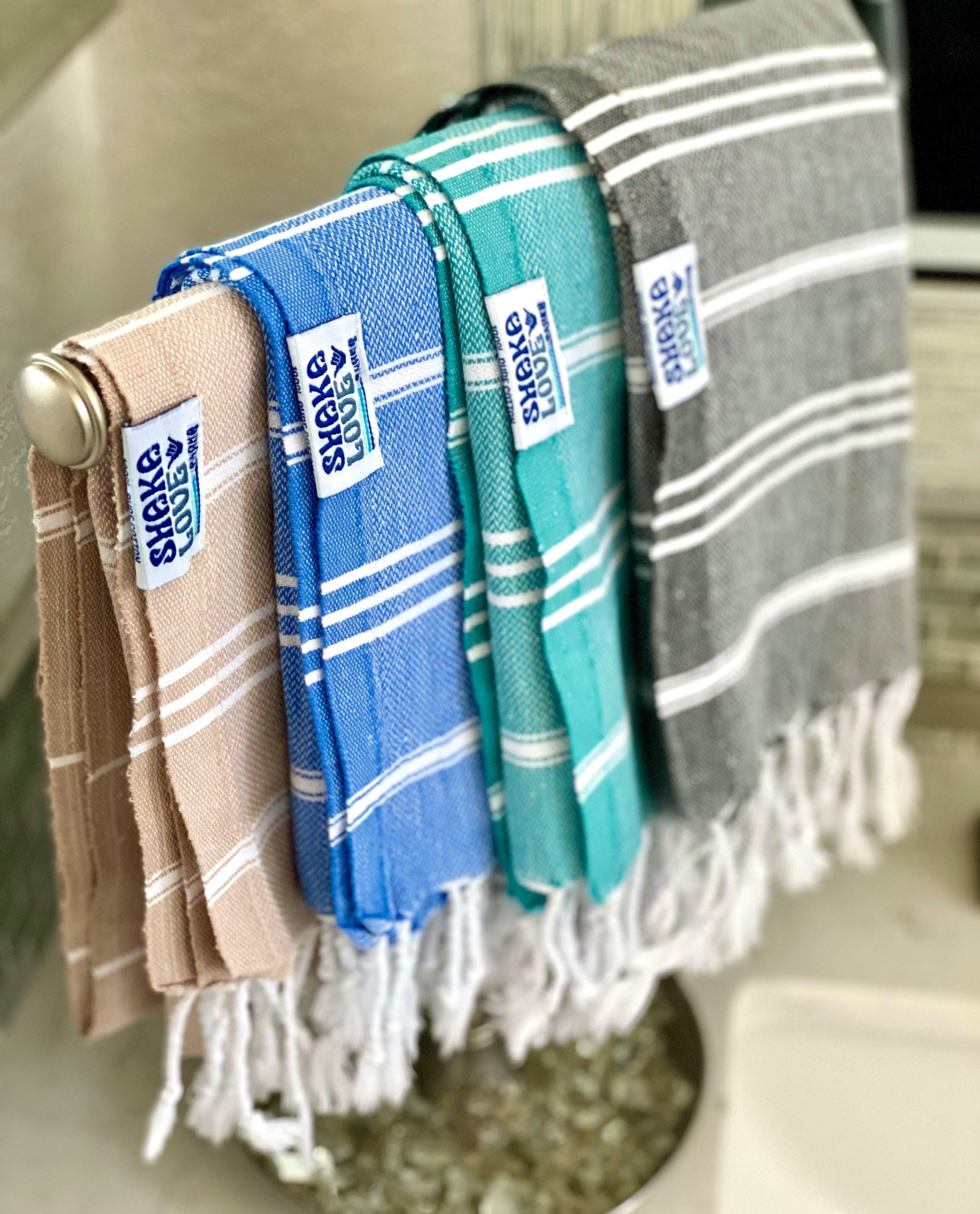 Aqua Turkish Hand Towels - Set of 2