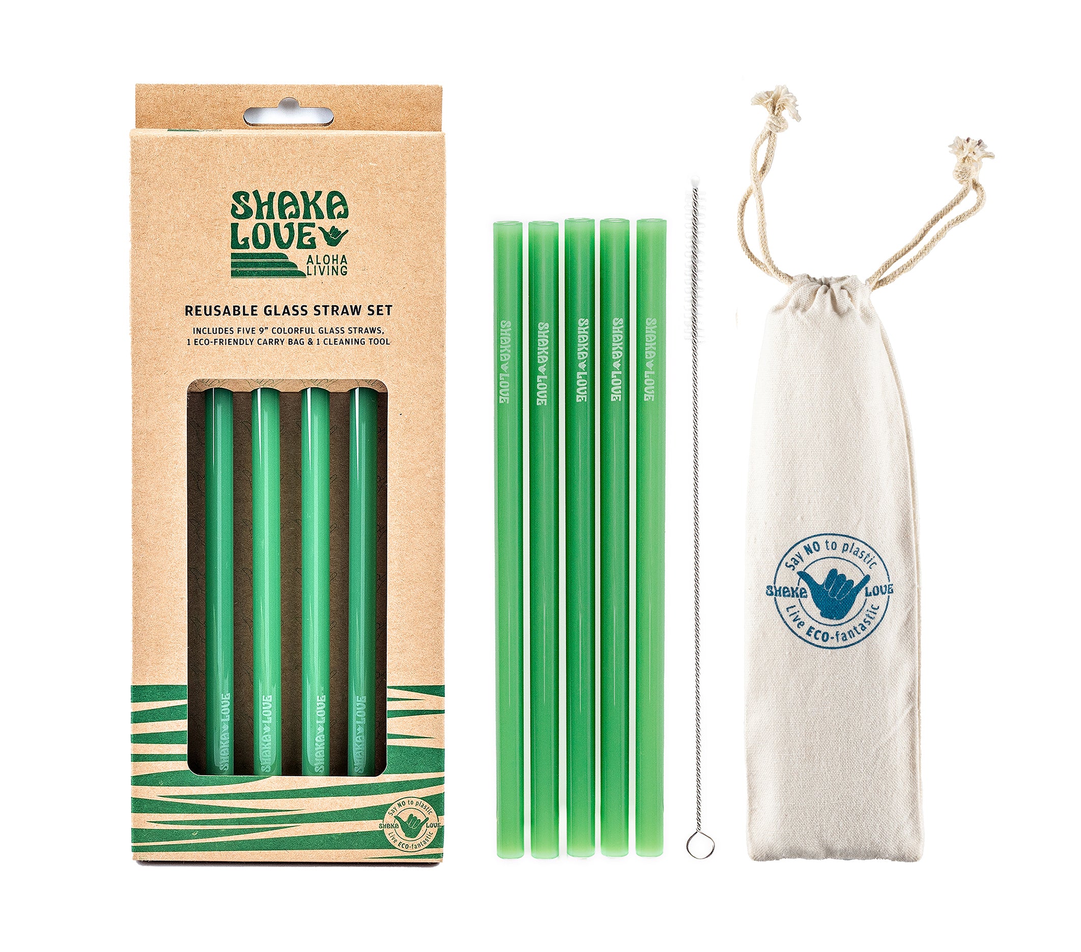 Glass Straw Set -Save the Sea Turtles Green