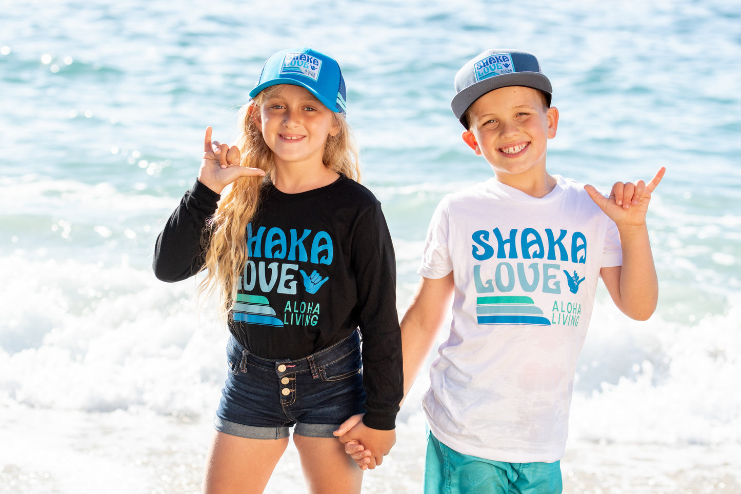 Kids' Shaka T-shirt - Long Sleeve - Black or White, 100% Organic Cotton