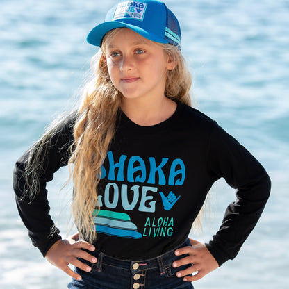 Kids' Shaka T-shirt - Long Sleeve - Black or White, 100% Organic Cotton